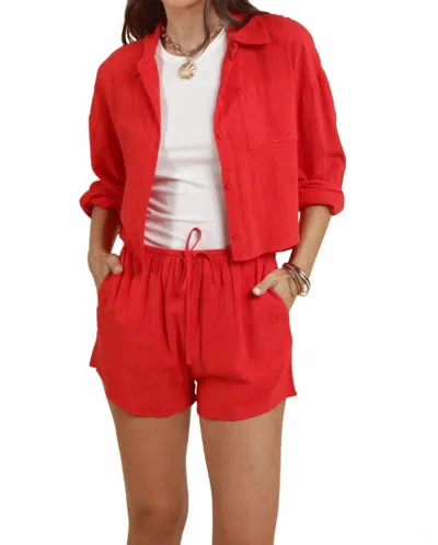 Sadie & Sage Sugarloaf Loose Button Down Shirt In Red
