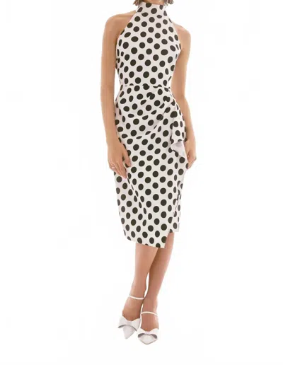 Joseph Ribkoff Polka Dot Halter Dress In Vanilla/black In White