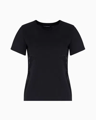 Emporio Armani Asv Supima Jersey T-shirt With Tulle Inserts In Black