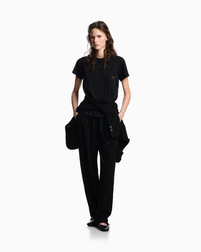 Emporio Armani Asv Supima Jersey T-shirt With Tulle Inserts In Black