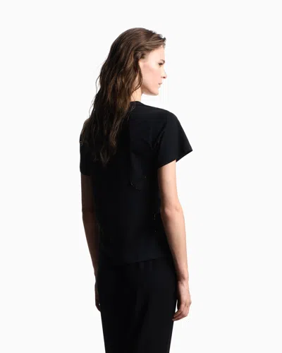 Emporio Armani Asv Supima Jersey T-shirt With Tulle Inserts In Black