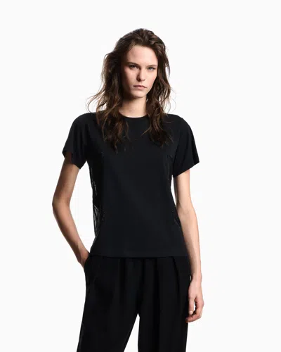 Emporio Armani Asv Supima Jersey T-shirt With Tulle Inserts In Black