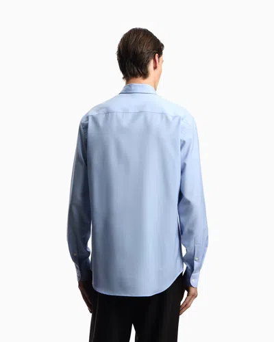 Emporio Armani Icon Shirt In Tropical Light Wool Canvas In Blue