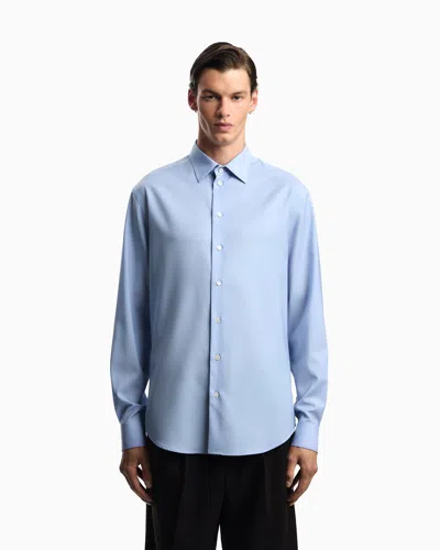 Emporio Armani Icon Shirt In Tropical Light Wool Canvas In Blue