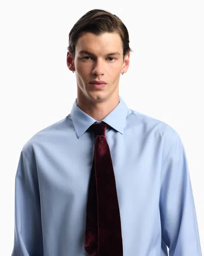 Emporio Armani Icon Shirt In Tropical Light Wool Canvas In Blue