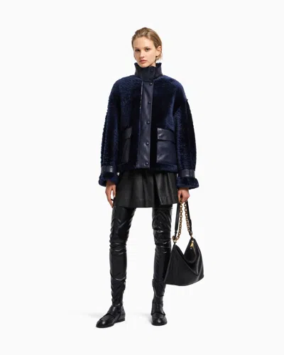 Emporio Armani Lamb Shearling Sheepskin With Nappa-leather Details In Blue