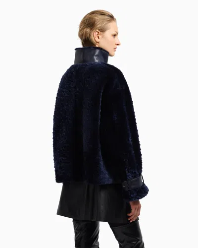 Emporio Armani Lamb Shearling Sheepskin With Nappa-leather Details In Blue