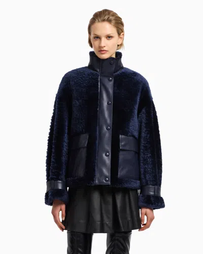 Emporio Armani Lamb Shearling Sheepskin With Nappa-leather Details In Blue