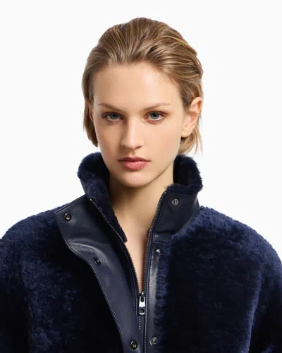 Emporio Armani Lamb Shearling Sheepskin With Nappa-leather Details In Blue