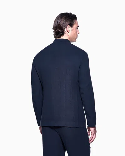 Giorgio Armani Cupro And Viscose Single-breasted Jacket With A Micro Chevron Motif In Blue