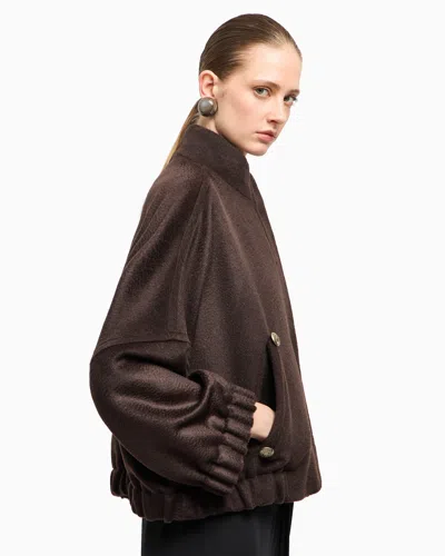 Giorgio Armani Alpaca And Wool Pea Coat In Brown