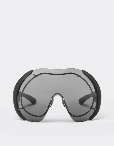 Ferrari Sunglasses In Metal And Black Leather With Dark Grey Shield