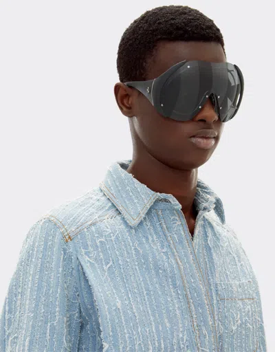 Ferrari Sunglasses In Metal And Black Leather With Dark Grey Shield