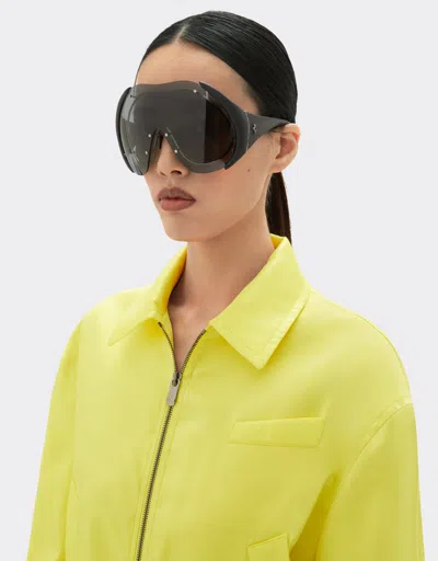 Ferrari Sunglasses In Metal And Black Leather With Dark Grey Shield