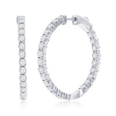 Simona Sterling Silver, Inside-outside 1 1/4cttw Lab-grown Diamond, 29mm Hoop Earrings