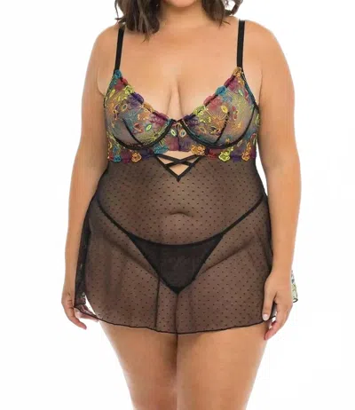 Oh La La Cheri Isla Embroidered Babydoll -plus In Black In Black