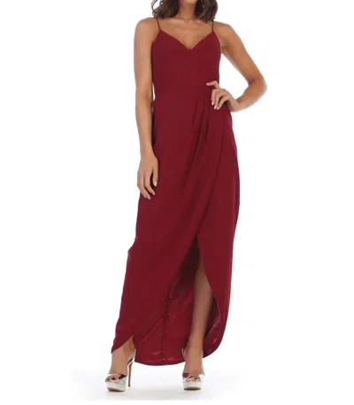 Eva Marseille Chiffon Spaghetti Strap Evening Dress In Burgundy