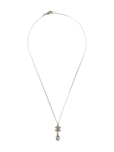Pre-owned Chanel 2009 Crystal Cc Pendant Necklace In Gold
