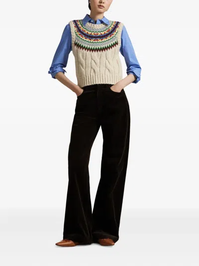 Polo Ralph Lauren Fair Isle Sleeveless Knit Vest In Brown