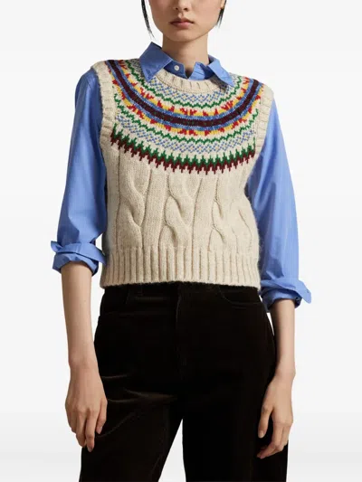 Polo Ralph Lauren Fair Isle Sleeveless Knit Vest In Brown