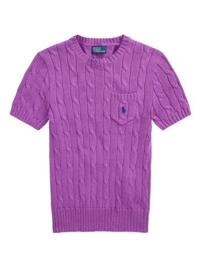 Polo Ralph Lauren Cable-knit Short-sleeve Top In Purple