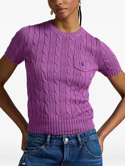 Polo Ralph Lauren Cable-knit Short-sleeve Top In Purple
