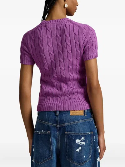 Polo Ralph Lauren Cable-knit Short-sleeve Top In Purple