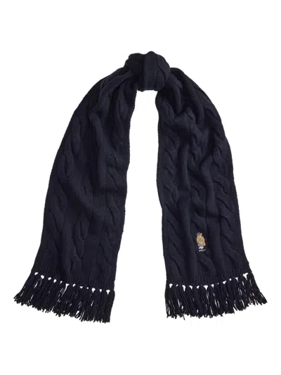 Polo Ralph Lauren Cable-knit Embroidered Scarf In Black