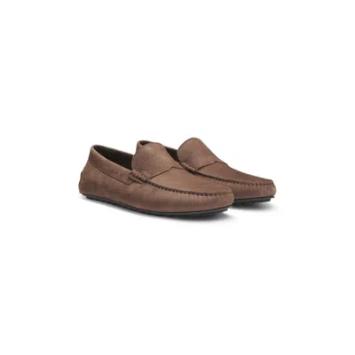 Hugo Boss Nubuck-leather Loafers With Driver Sole In Brown