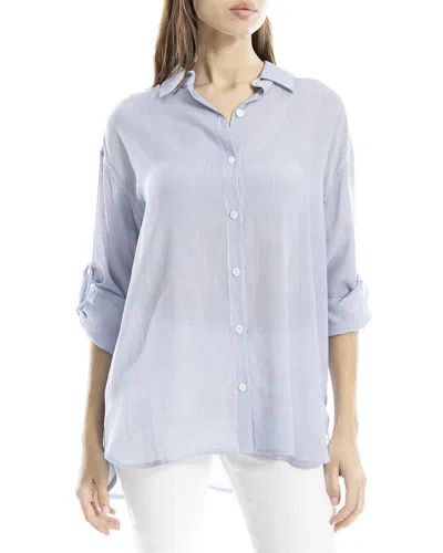 Max Studio Roll Tab Oversized Button Front Shirt In Blue