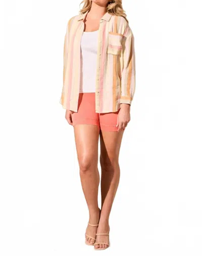 Tribal Long Sleeve Drop-shoulder Button-up Loose Shirt In Sun Ray