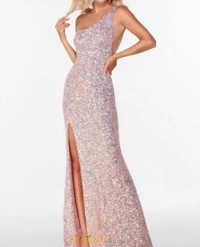 Alyce Paris One Shoulder Side Slit Formal Dress In Vintage Opal In Gray