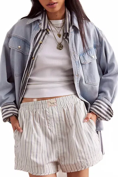 Free People Day To Day Stripe Boxer Shorts In Gray