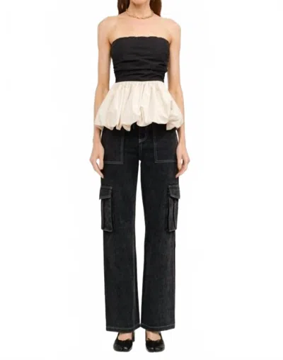 Sofie The Label Paige Bubble Hem Top In Black & Natural In Black