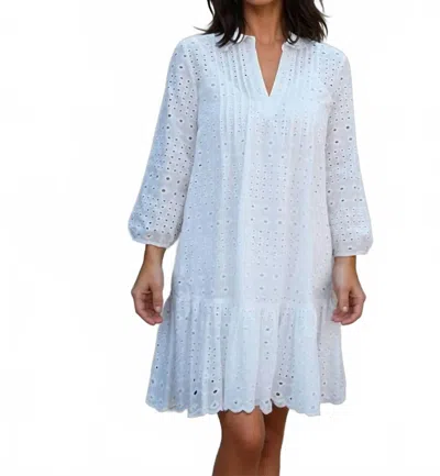 Vilagallo Taylor Eyelet Dress In White In Blue