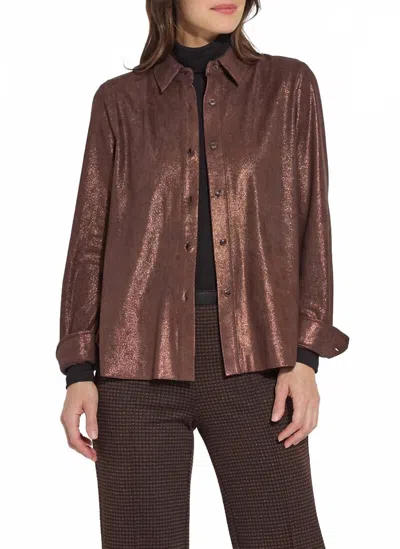 Lyssé Connie Patent Foil Vegan Suede Shacket In Metallic Copper In Brown