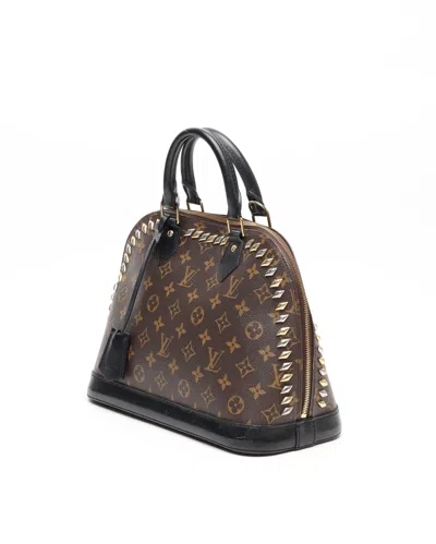 Pre-owned Louis Vuitton Monogram Macassar Studded Alma Pm Bag In Brown