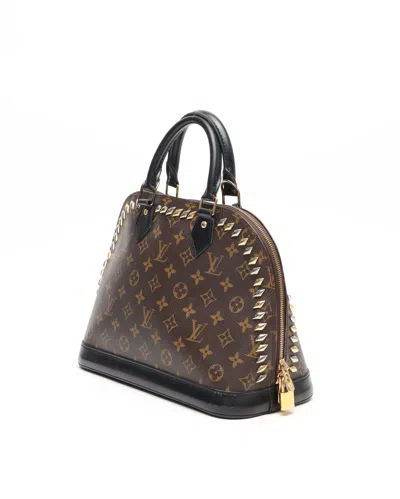 Pre-owned Louis Vuitton Monogram Macassar Studded Alma Pm Bag In Brown