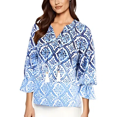 Jm Collection Petites Womens Ombre Polyester Blouse In Blue