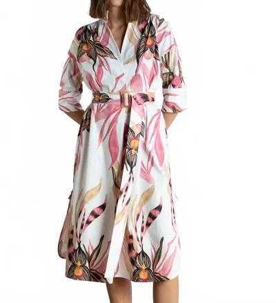 Psophia Botanical Watercolor Leaf Print Tunic Dress In Pink