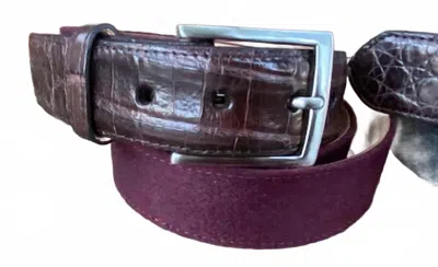 W. Kleinberg Cashmere Belt With Genuine Croc Tab In Burgundy
