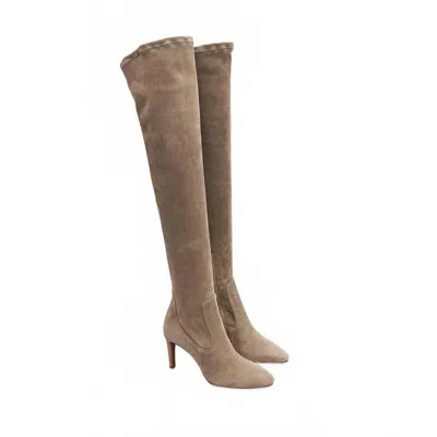 Ralph Lauren Purple Label Adrien Calf Suede Over The Knee Boot In Tan In Neutral