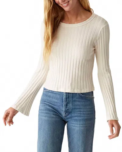 Michael Stars Valerie Rib Bell Sleeve Cotton Blend Knit Top In White