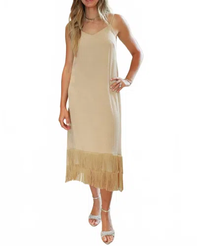 Pietronilla Fringe Hem Dress In Beige