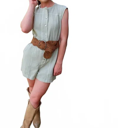 Lalavon Ranch Wife Button Down Romper In Sage Green