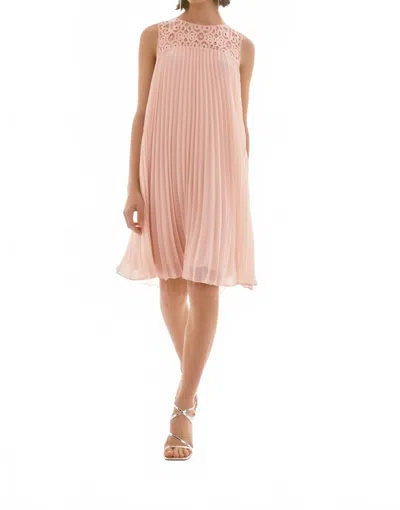 Joseph Ribkoff Lace Chiffon Pleated Trapeze Midi Dress In Quartz
