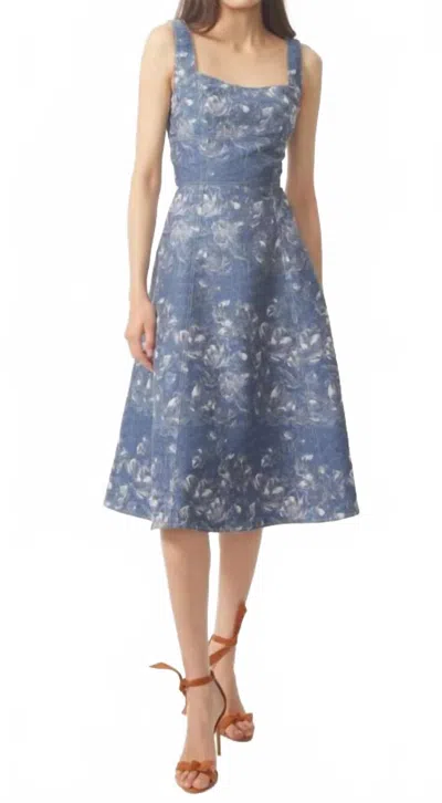 Gilner Farrar Paola Dress In Denim Floral Jacquard In Blue