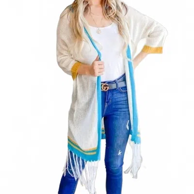 And The Why Lightweight Knit Hoodie Fringe Cardigan In White In White