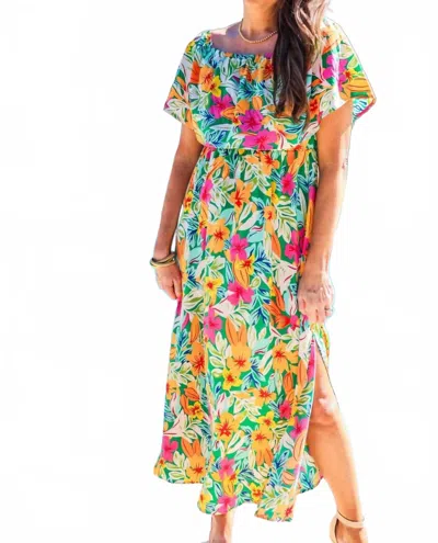 Jess Lea Resort Radiance Ruffle Off-shoulder Maxi Dress In Tropical Multi