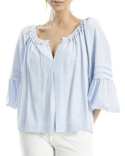 Max Studio Ballon Sleeve Notch Neck Blouse In Blue